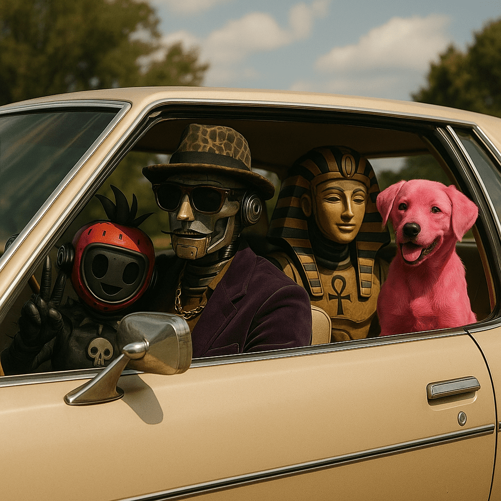 Robots and Dog in Classic Sedan